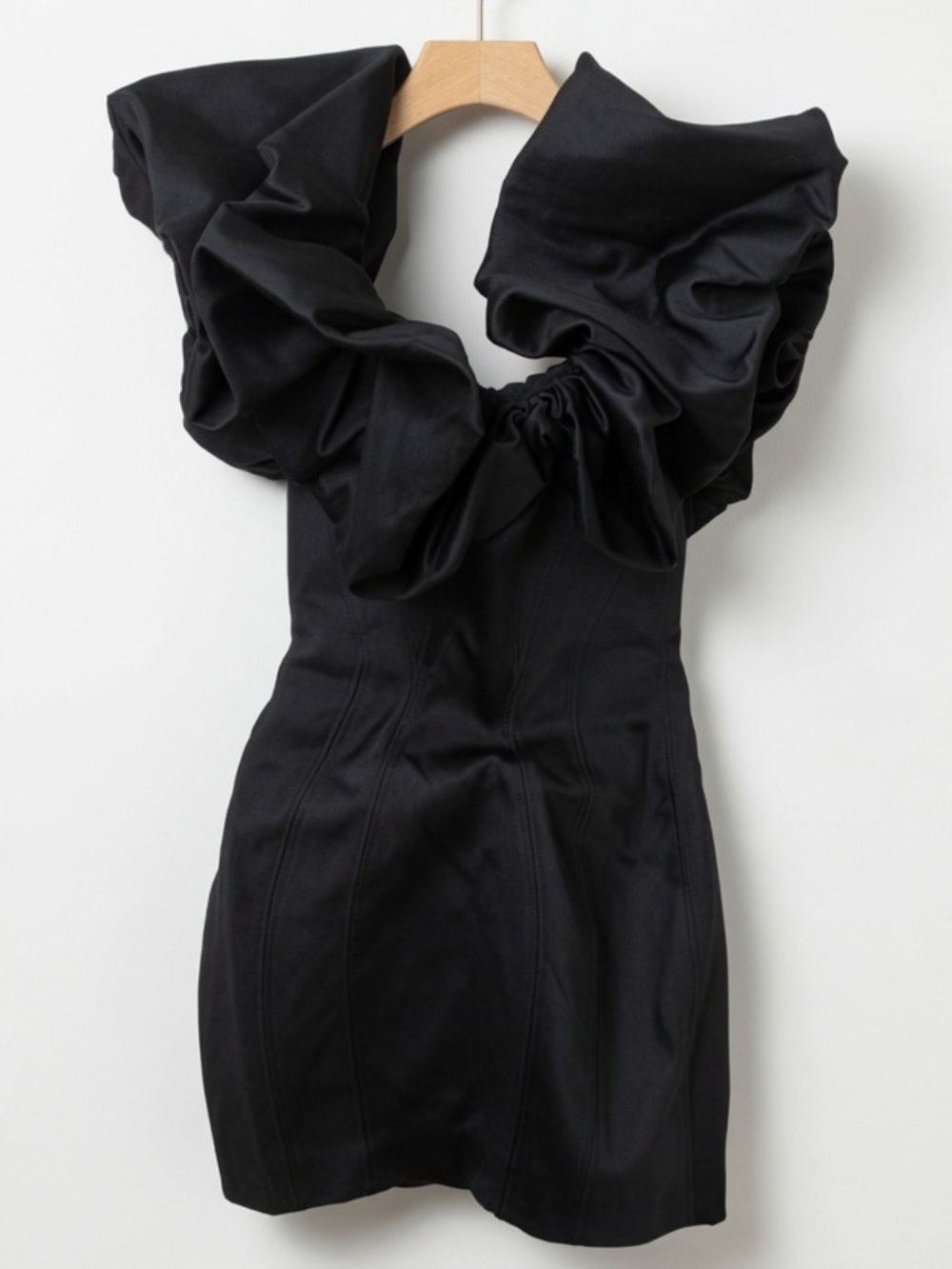 House of CB SELENA Black Satin Puff Shoulder Dress Small US4-6$299 - Picture 8 of 11